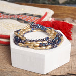 Layered Sparkly Glass and Gold Rice Beads Bracelets Sets