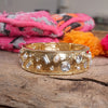 Wide Gold-Tone Stretch Bangle with Pearls and Crystals