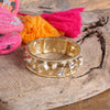 Wide Gold-Tone Stretch Bangle with Pearls and Crystals