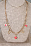 Layered gold tone short Clover necklace pendant Pink White Turquoise Black