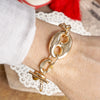 Puffy Mariner Style Link Chain Fancy Statement Bracelet Toggle in Gold Tone