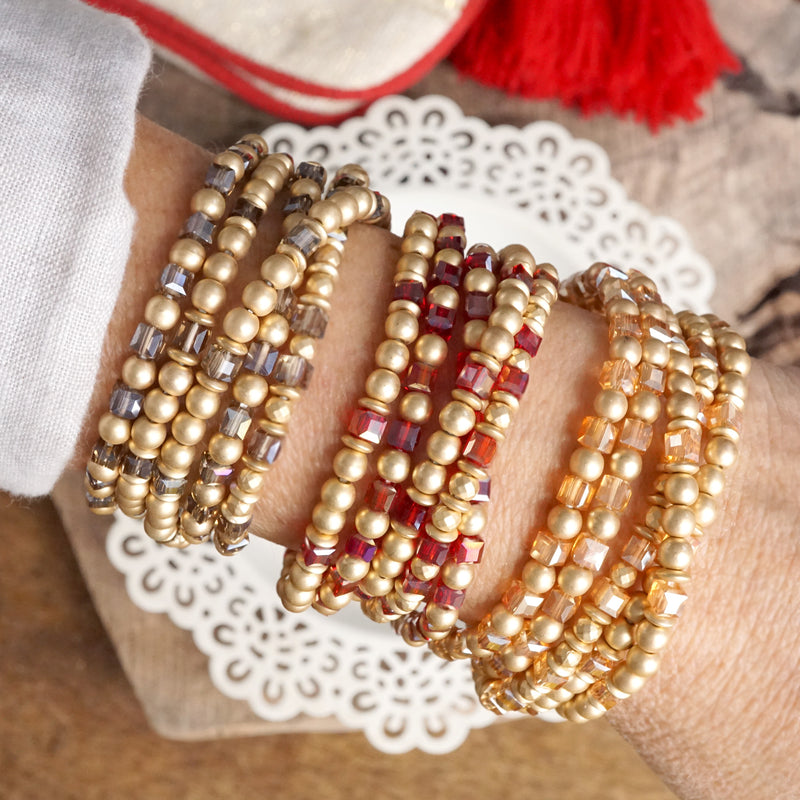 Layered Fall Glass and Gold Beaded Bracelets Sets