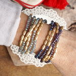 Layered Sparkly Glass and Gold Rice Beads Bracelets Sets