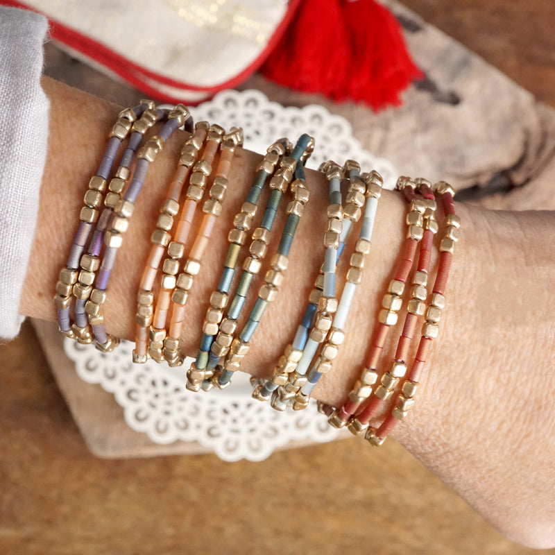 Layered Fall Colors and Gold Beaded Bracelets Sets