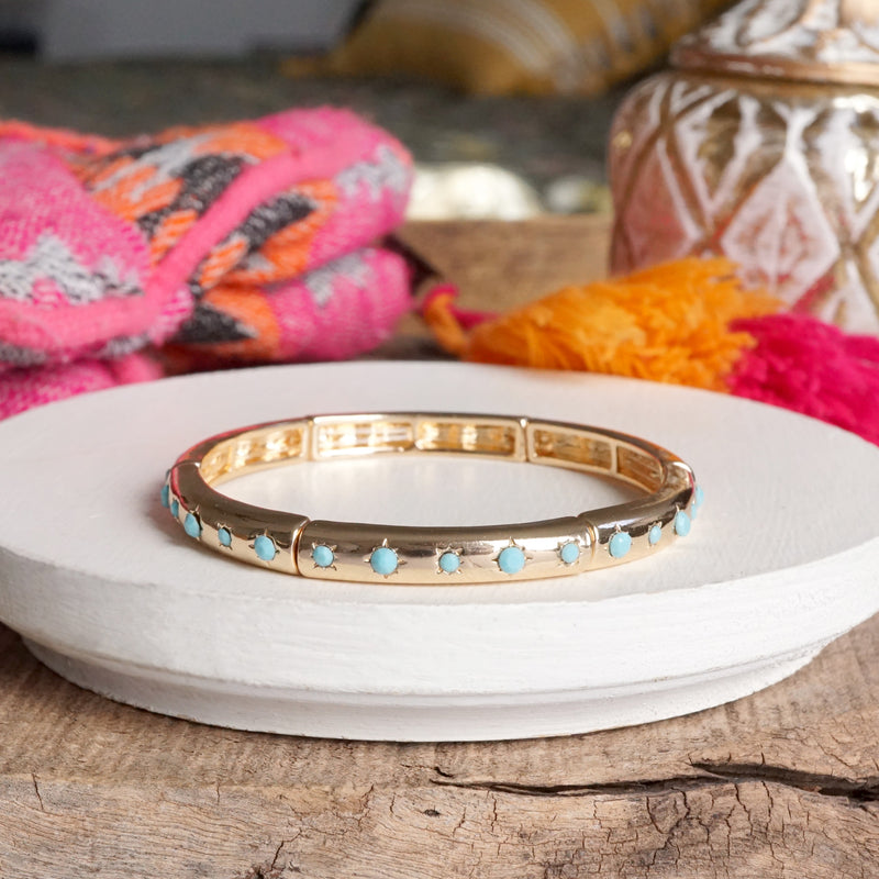 Gold-Tone Eternity Stretch Bangle – Pearls, Turquoise, or Crystals