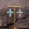 Primitive Cross Earrings – Gold with Turquoise or Pearl
