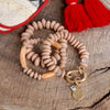 Beaded Boho Statement Bracelets set Carabiner Coin Crystal in Mute Pink Wooden Acrylic and Glass beads