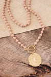 Multi Strand Wooden Beads Short Coin Necklace in Pink and Gold