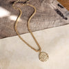 Framed Coin Necklace with Worn Gold-Tone Wheat Chain