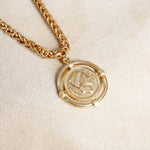 Framed Coin Necklace with Worn Gold-Tone Wheat Chain