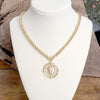 Framed Coin Necklace with Worn Gold-Tone Wheat Chain