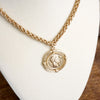 Framed Coin Necklace with Worn Gold-Tone Wheat Chain