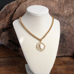 Framed Coin Necklace with Worn Gold-Tone Wheat Chain