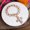 Primitive Cross Chain Bracelet – Worn Gold with Turquoise or Pearl