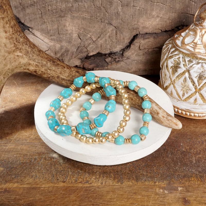 Western-Inspired Beaded Bracelet Set – Gold & Stone Accents