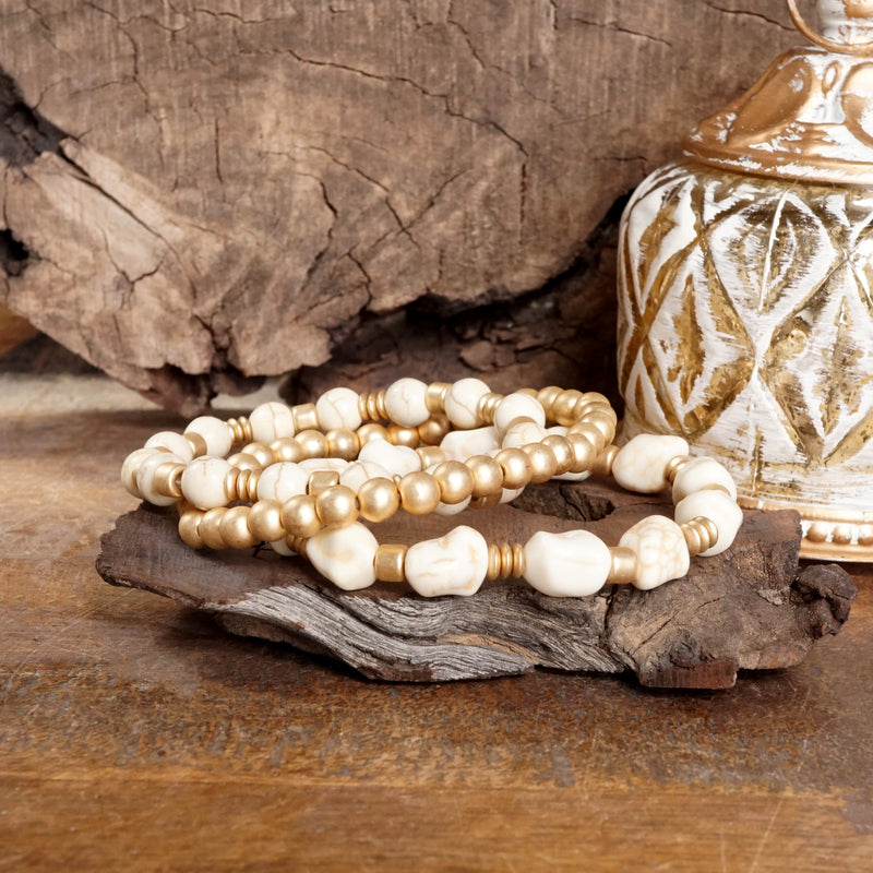 Western-Inspired Beaded Bracelet Set – Gold & Stone Accents