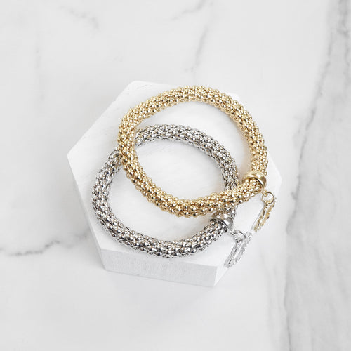 Flex stretchy bracelet bangle Clover Charm Snake chain Gold Silver
