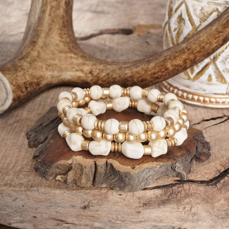 Western-Inspired Beaded Bracelet Set – Gold & Stone Accents