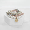 Beaded Bracelets set coin charm In Ivory Brown Blush pink - Multi color