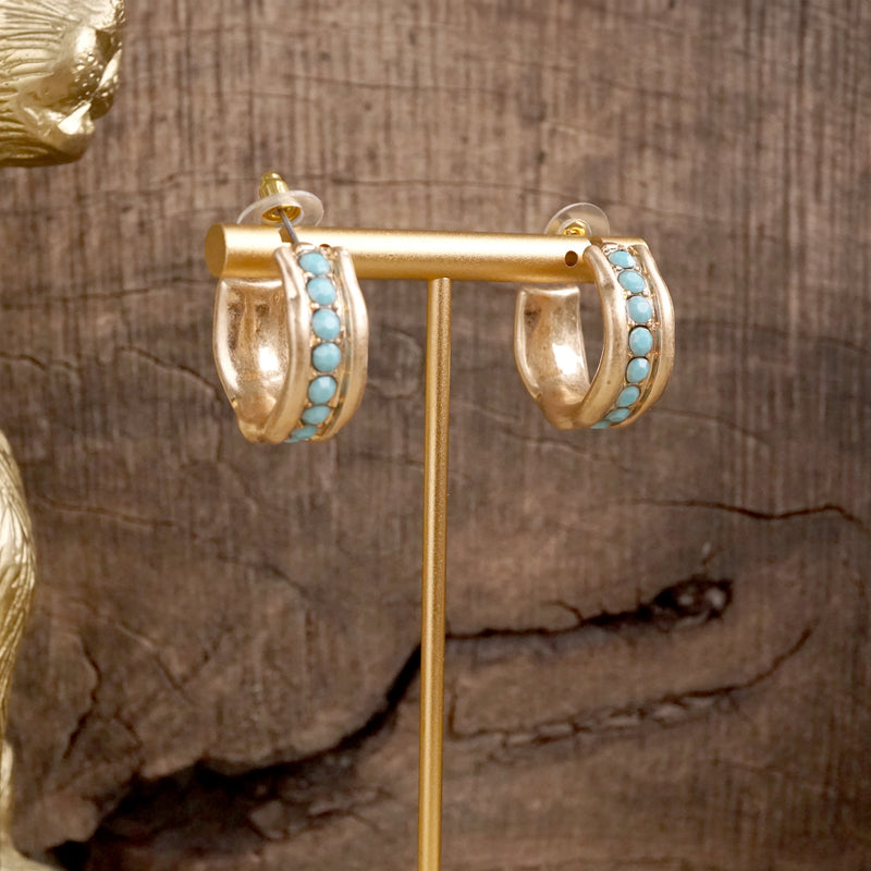 Minimalist Hoops with Faux Pearls or Turquoise – Brushed Gold