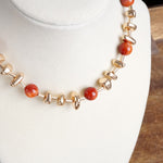 Statement Shiny Nuggets and Glass Beads Necklace Gold Red Green Blue