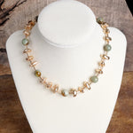 Statement Shiny Nuggets and Glass Beads Necklace Gold Red Green Blue