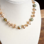 Statement Shiny Nuggets and Glass Beads Necklace Gold Red Green Blue