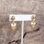 Puffy Heart Dangle Earrings – Gold Tone, Perfect for Valentine's Day