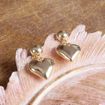 Puffy Heart Dangle Earrings – Gold Tone, Perfect for Valentine's Day