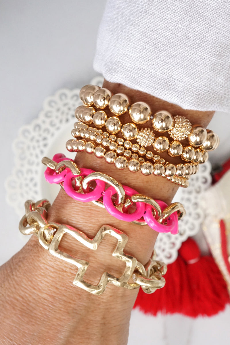 Gold tone multi size ball beaded bracelet stack of 5 bracelets