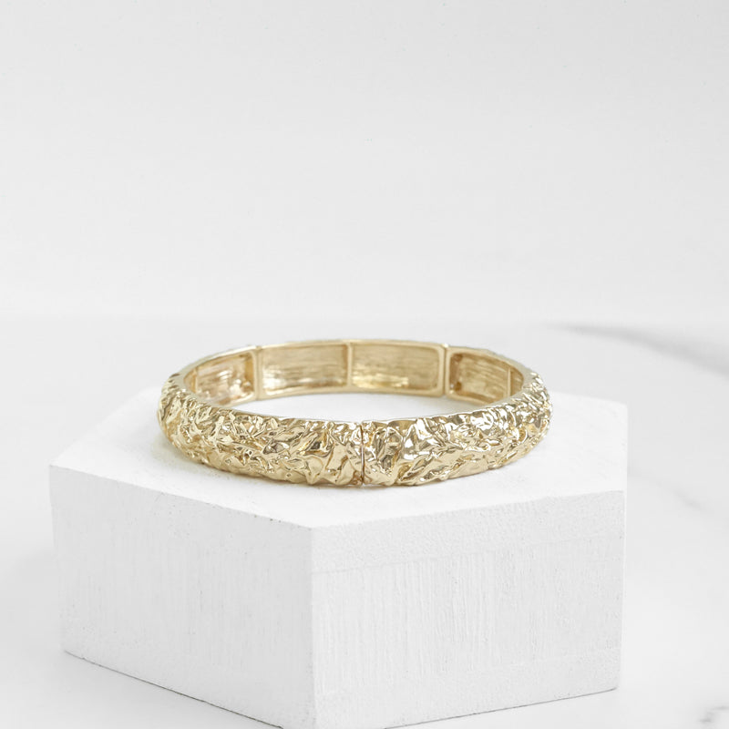 Stretchy Bangle - Textured Gold Tone