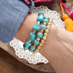 Western-Inspired Beaded Bracelet Set – Gold & Stone Accents