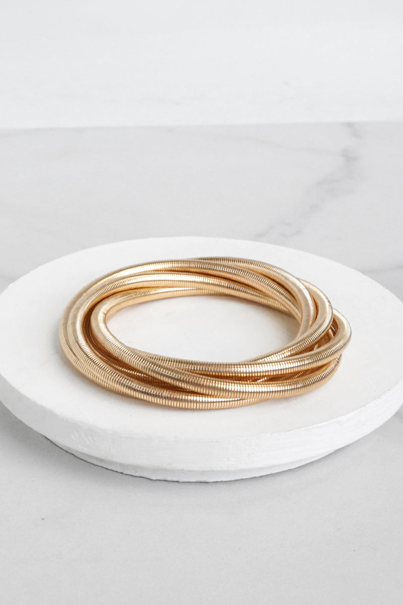 Gold tone multi strand flexy stretchy bracelet bangle watch band Snake chain