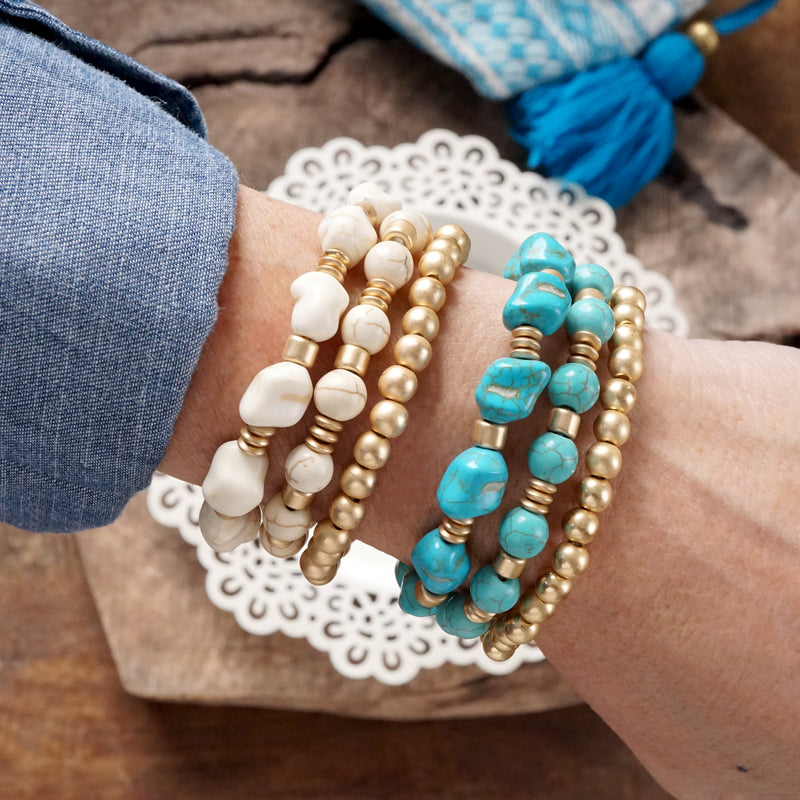 Western-Inspired Beaded Bracelet Set – Gold & Stone Accents