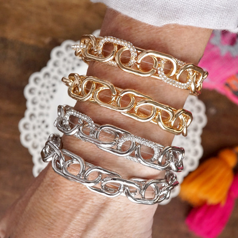 Gleam Links – Chunky Chain Stretchy Bracelet with Crystal Accents