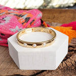 Eternity Stretchy Stackable Bangle Gold Tone Pearls