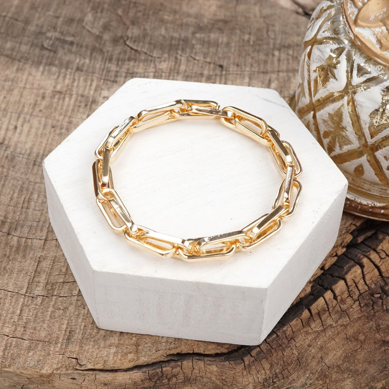 Chain Reaction – Chunky Stretchy Paperclip Bracelet in Silver or Gold Tone