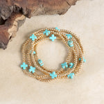 Mini Stone Cross Bracelet Stack with Gold Ball Beads Turquoise Black White