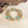 Mini Stone Cross Bracelet Stack with Gold Ball Beads Turquoise Black White