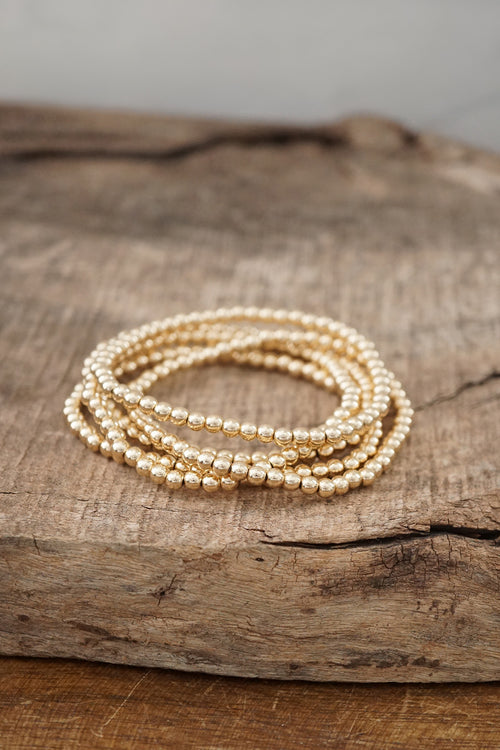 Gold tone small ball beads bracelet stack of 5 bracelets