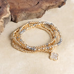 Clover Glass and Ball Gold beaded bracelet set