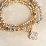 Clover Glass and Ball Gold beaded bracelet set