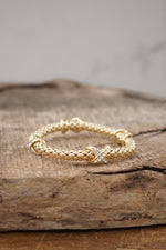 Gold tone flexy stretchy bracelet bangle X Clear Crystals Snake chain