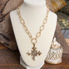 Decorative Cross Statement Necklace – Worn Gold Tone