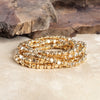 Beaded bracelets set golden cubes CCB stretchy Gold Silver Tone