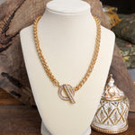 Front Toggled Paved Crystals Statement Necklace - Gold Tone