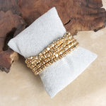 Beaded bracelets set golden cubes CCB stretchy Gold Silver Tone