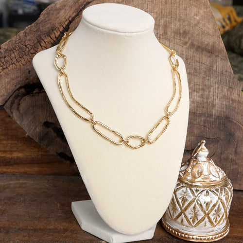 Hammered Gold Link Abstract Statement Bohemian Necklace