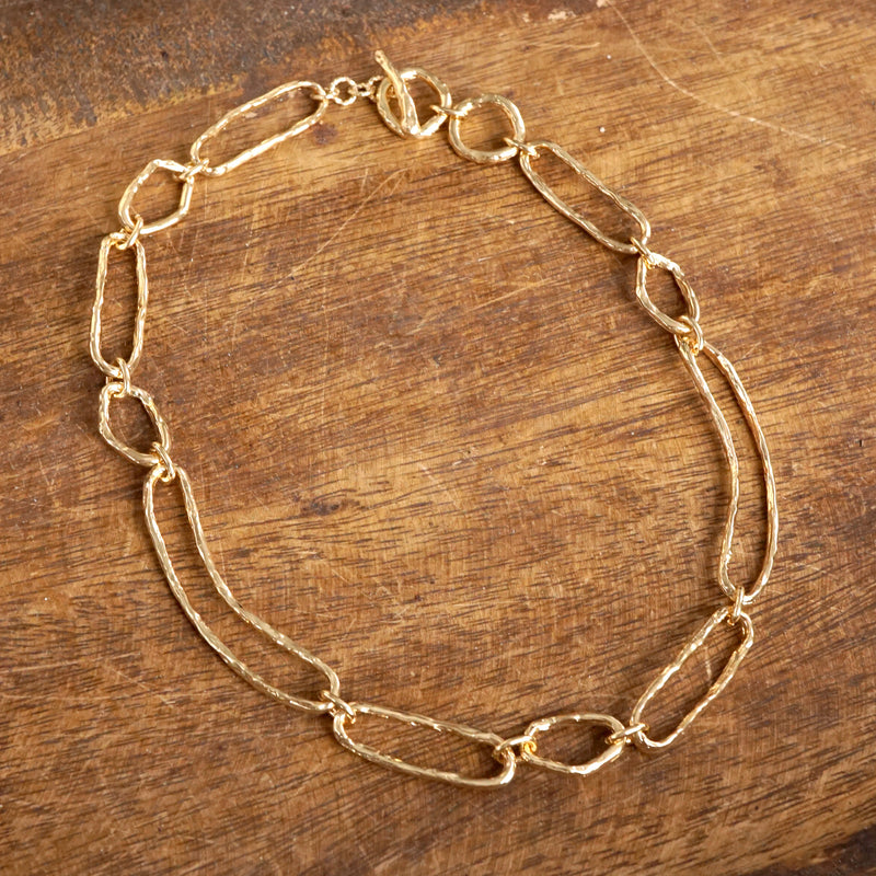 Hammered Gold Link Abstract Statement Bohemian Necklace