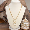 Clear Square Crystal Pendant Chain Necklace in Gold Tone